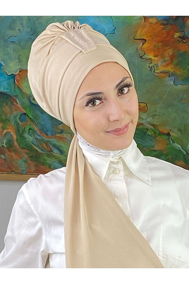 Hürrem Model Tek Biritli Atkılı Taşlı Krem Bone - 2