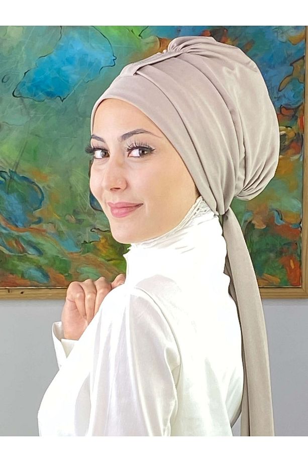 Hürrem Model Tek Biritli Atkılı Taşlı Taş Rengi Bone - 4