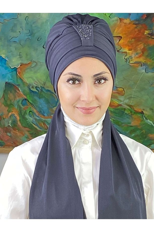 Hürrem Model Tek Biritli Atkılı Taşlı Antrasit Bone - 1