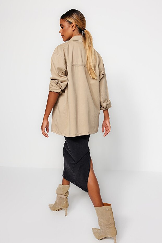 Udržitelnější midi džínová sukně s černým prošíváním TWOAW24ET00057 - 3