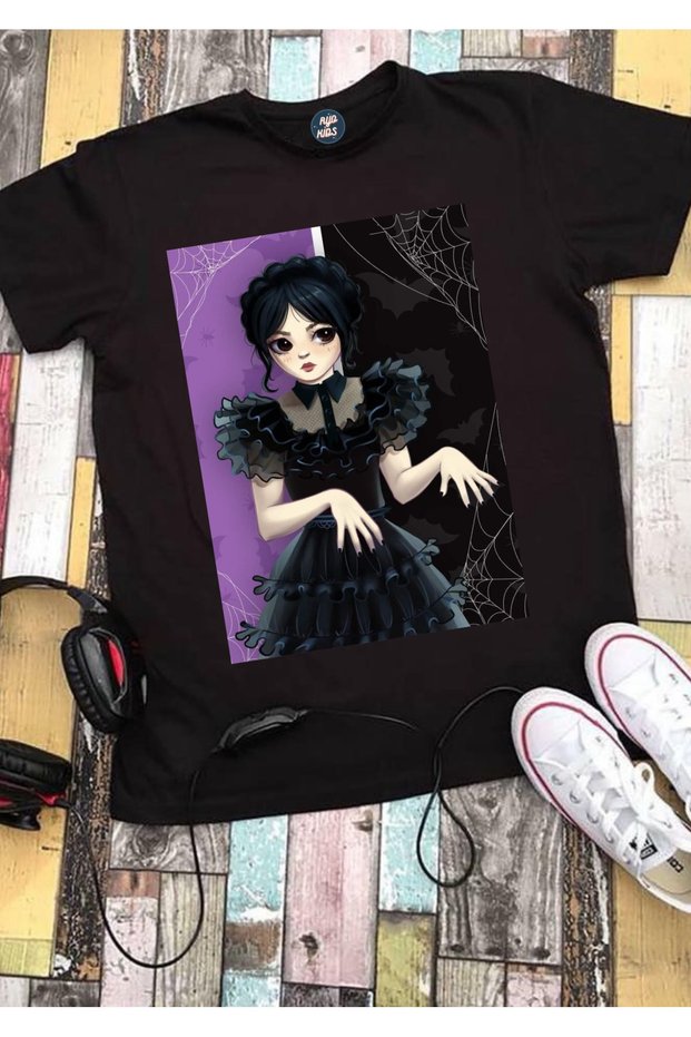 Wednesday Printed Special Design Cotton Combed Black Short Sleeve Children's T-Shirt Unisex
