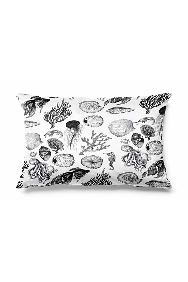 غطاء وسادة رمي منقوشة على شكل صدفة مستطيلة مطبوعة على الوجهين من جلد الغزال - 1