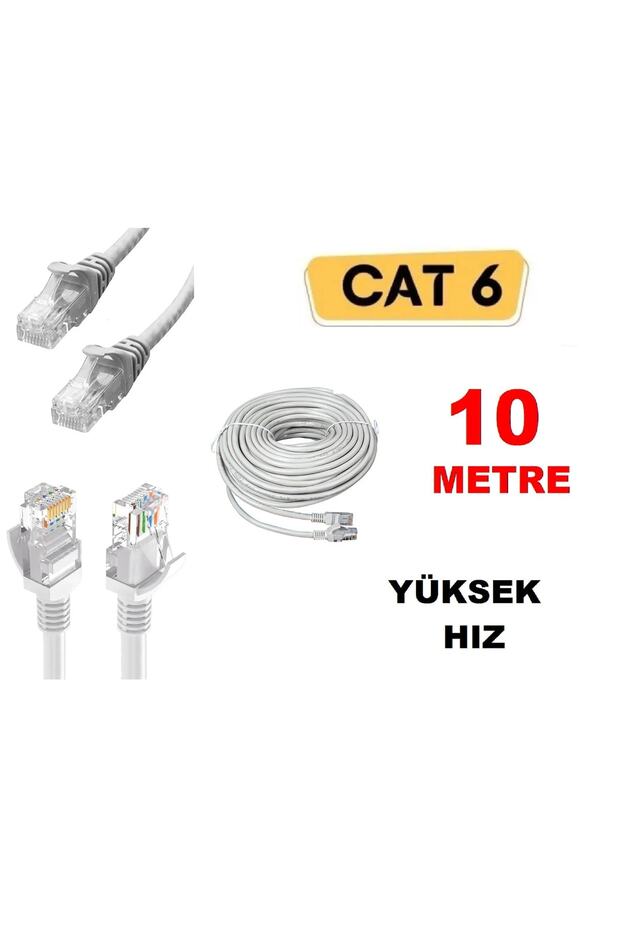 10 METRE Cat6 Lan Network İnternet Ethernet Kablosu Bilgisayar Modem Rj45 Patch Adsl kablosu - 1