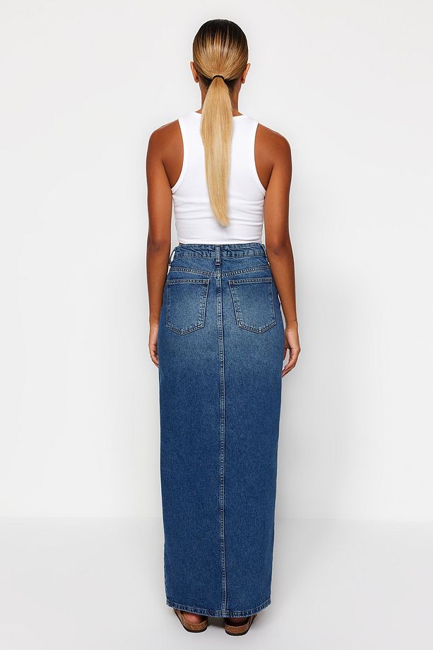 Mavi More Sustainable Yırtmaçlı Maxi Denim Etek TWOAW24ET00058 - 6