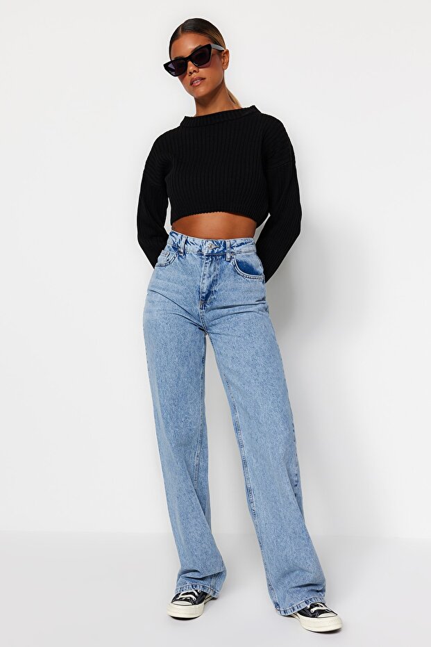 Açık Mavi Yüksek Bel Wide Leg Geniş Paça %100 Pamuk Non-Stretch Jeans TWOAW24JE00074 - 5