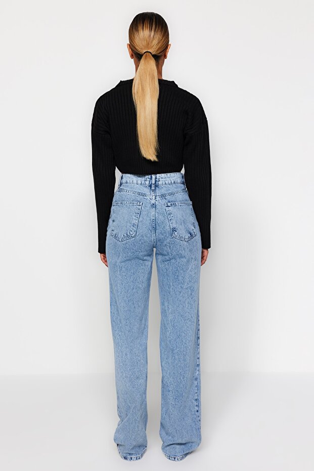 Açık Mavi Yüksek Bel Wide Leg Geniş Paça %100 Pamuk Non-Stretch Jeans TWOAW24JE00074 - 6