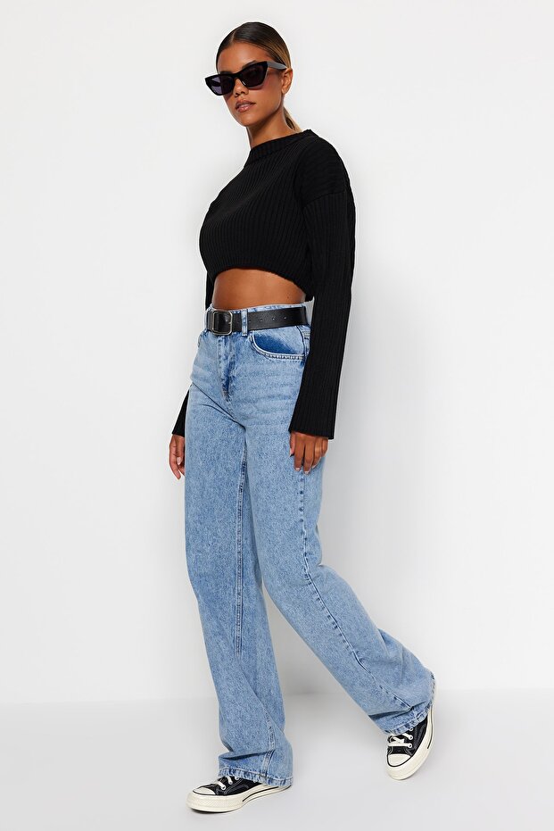 Açık Mavi Yüksek Bel Wide Leg Geniş Paça %100 Pamuk Non-Stretch Jeans TWOAW24JE00074 - 3