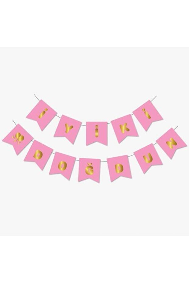 Happy Birthday Banner Pink Gold Gilded Lettering
