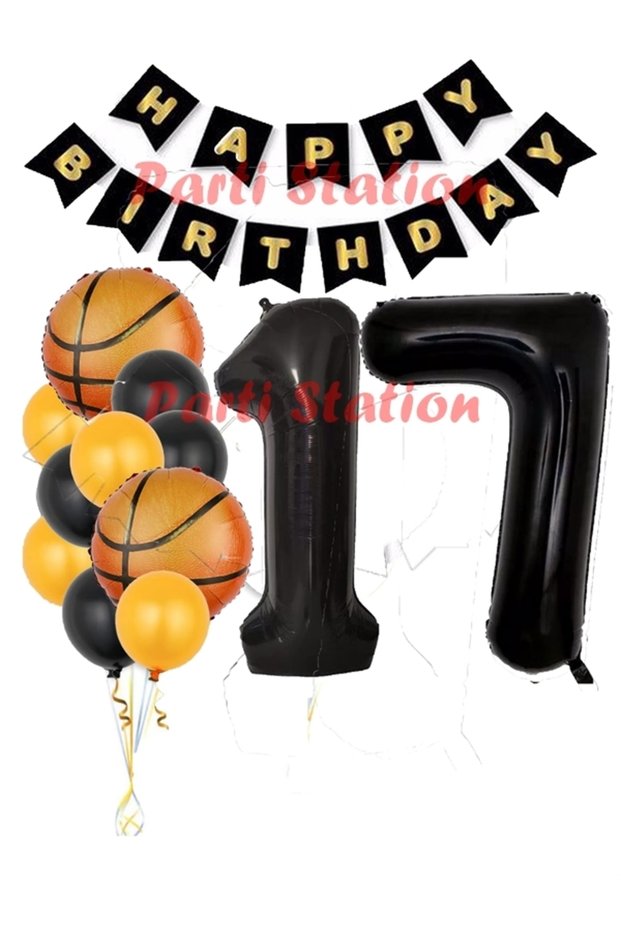 Basketball Concept 17 Years Old Balloon Set Basketball Theme Birthday Balloon Set