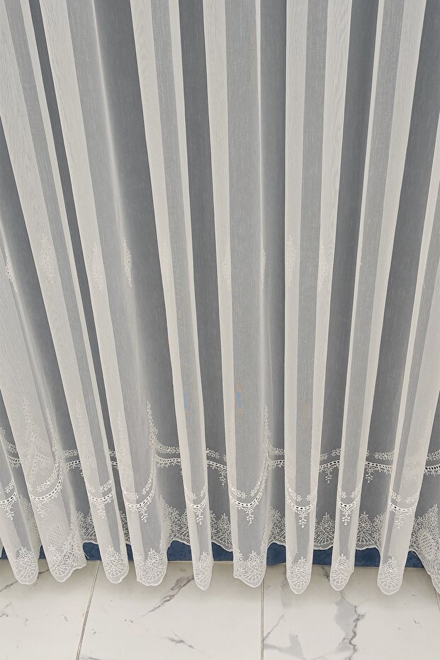 Tulle Curtain with Sprinkle Pattern New Season Linen Look Floor Does Not Require Ironing 1 x 2 Sparse Pleated Tulle Curtain - 1