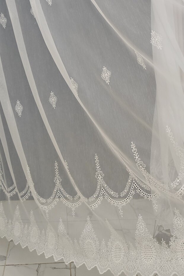 Tulle Curtain with Sprinkle Pattern New Season Linen Look Floor Does Not Require Ironing 1 x 2 Sparse Pleated Tulle Curtain - 6