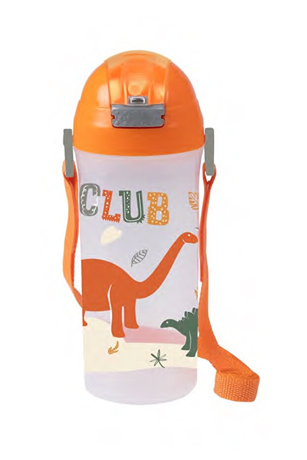 Dino Club 610 Cc School Water Bottle with Straw and Strap - Bpa Free