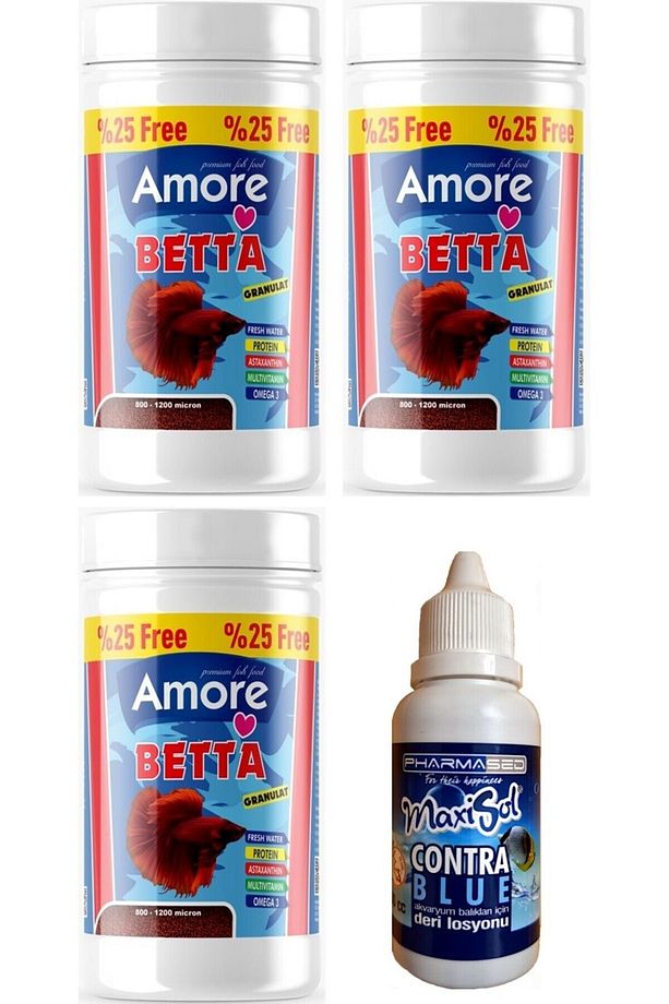 Beta Balığı Yemi 3 adet 125 ml Granul Balık Yemi, Su Düzenleyici Seti - 1