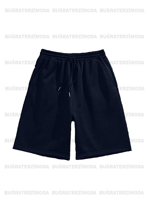 Lacivert-Haki-Bej Unisex Basic Regular Normal Kesim 3'lü Paket Şort - 5