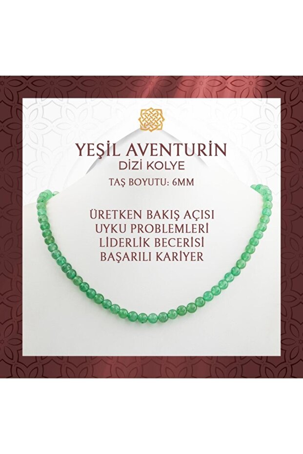 Green Aventurine 6 mm String Natural Stone Necklace - 54cm