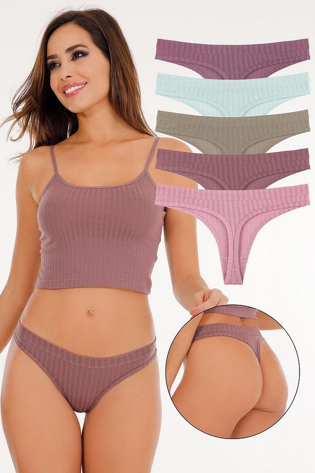 Kadın Fitilli Soft Renkler 5'li Tanga Külot Set - Kts3052 - 1