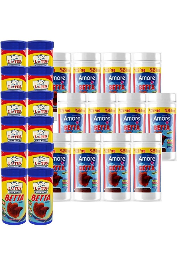 Granul Beta Balığı Yemi 12 x 125 ml ve 12 x 100 ml Lotus Betta Balık Yemi Toptan - 1