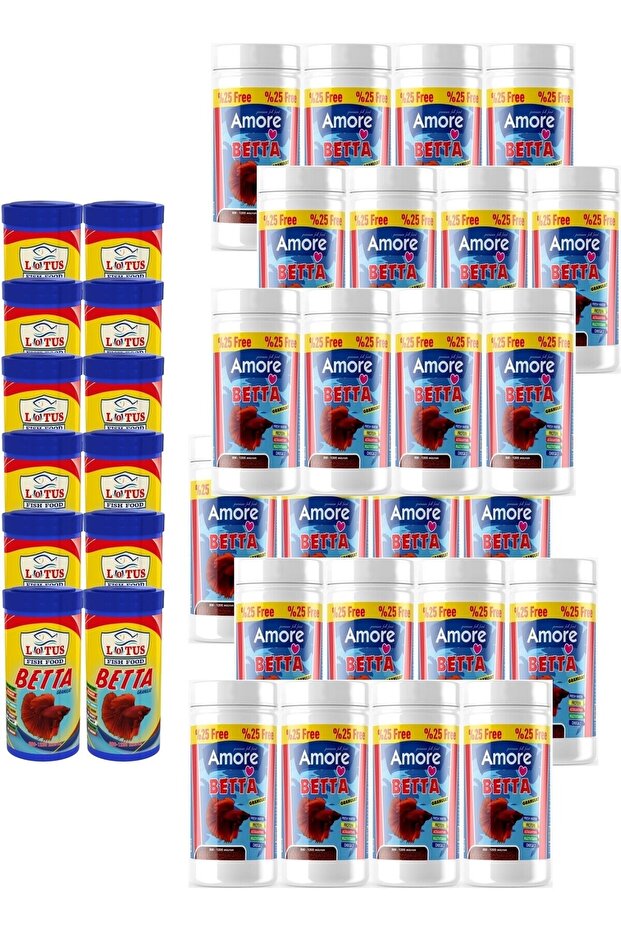 Beta Balığı Yemi 24 x 125 ml ve 12 x 100 ml Lotus Betta Balık Yemi Toptan - 1