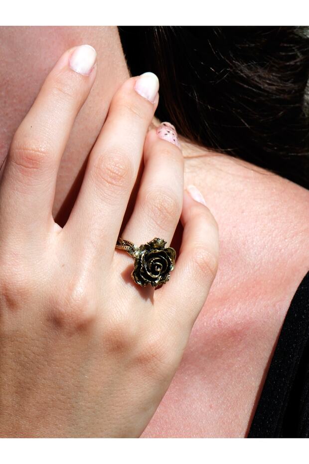 Rose Embroidered Antique Antique Adjustable Women's Ring