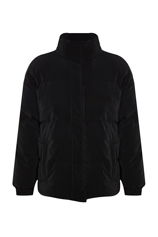 Siyah Oversize Fit Dik Yaka Kışlık Şişme Mont TMNAW24MO00012 - 6