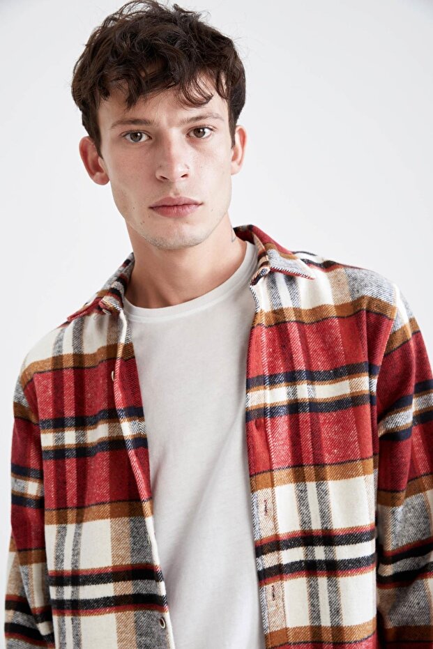 Regular Fit Polo Yaka Kareli Oduncu Uzun Kollu Gömlek - 3