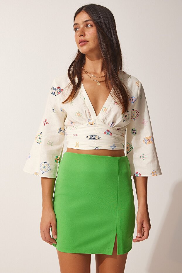 Women's Green Slit Mini Skirt FN03080