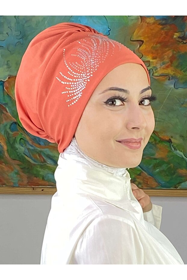 İhtişamlı Model Gümüş Taşlı Turuncu Bone