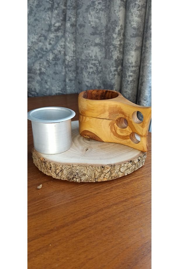 İçi Çelik Ahşap Kamp Bardak & Kuksa Bardak Çelik Kupa & Camper Kupa & Kamp ve Piknik Bardak Kupa - 2