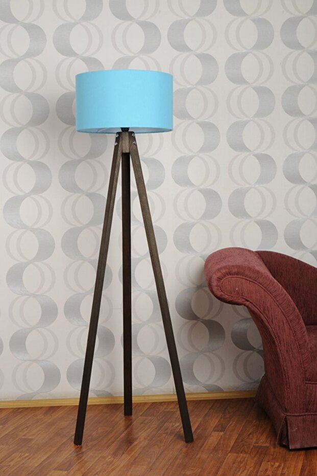 3 Ayaklı Ceviz Lambader Turkuaz Şapka - 1