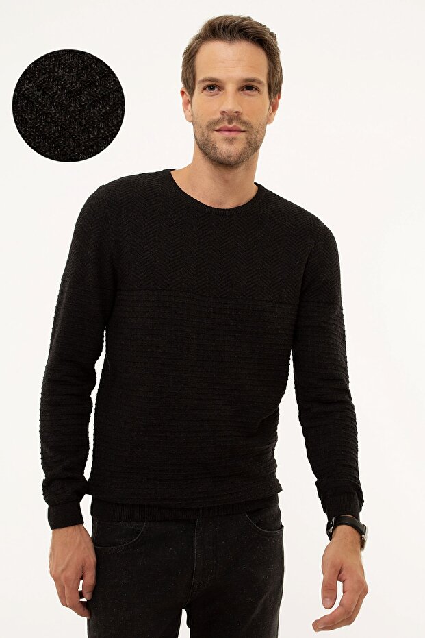 Men's Anthracite Gray Melange Slim Fit Sweater G021SZ0TK.000854021