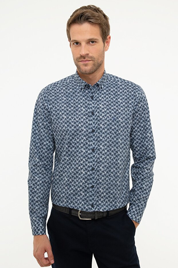 Men's Navy Blue Slim Fit Shirt G021GL004.000.861809