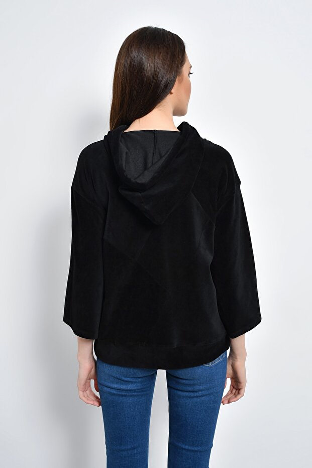 Kapüşonlu Kadife Sweatshirt - 6