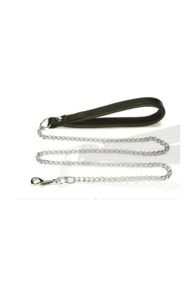 Comfort Leather Chain Dog Walking Collar Medium Black 2X110 cm
