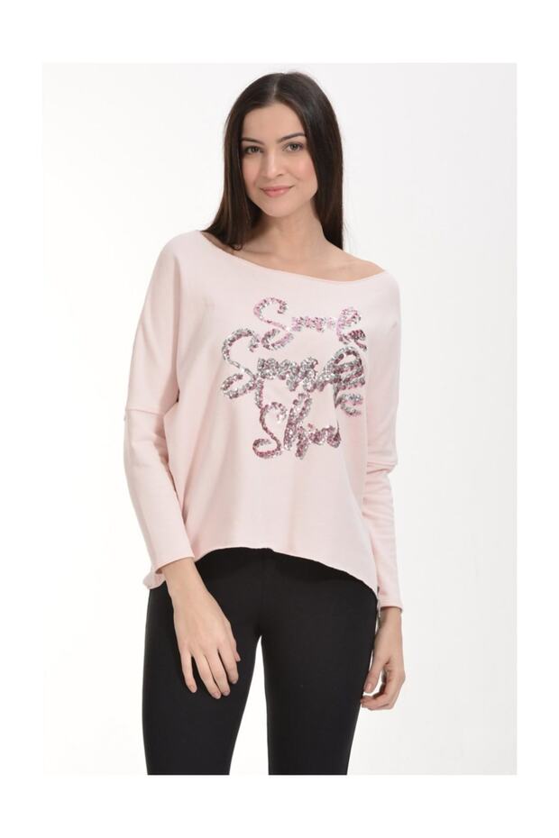 Sequin Embroidered Sweatshirt - Pink