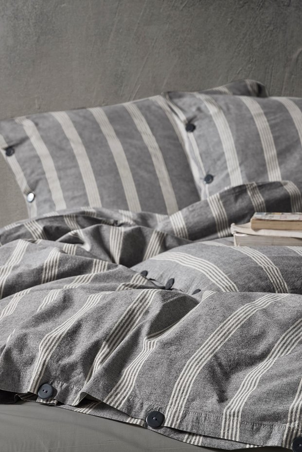 Luke Bold 100% Cotton Double Washed Yarn-Dye Striped Duvet Cover Set Anthracite