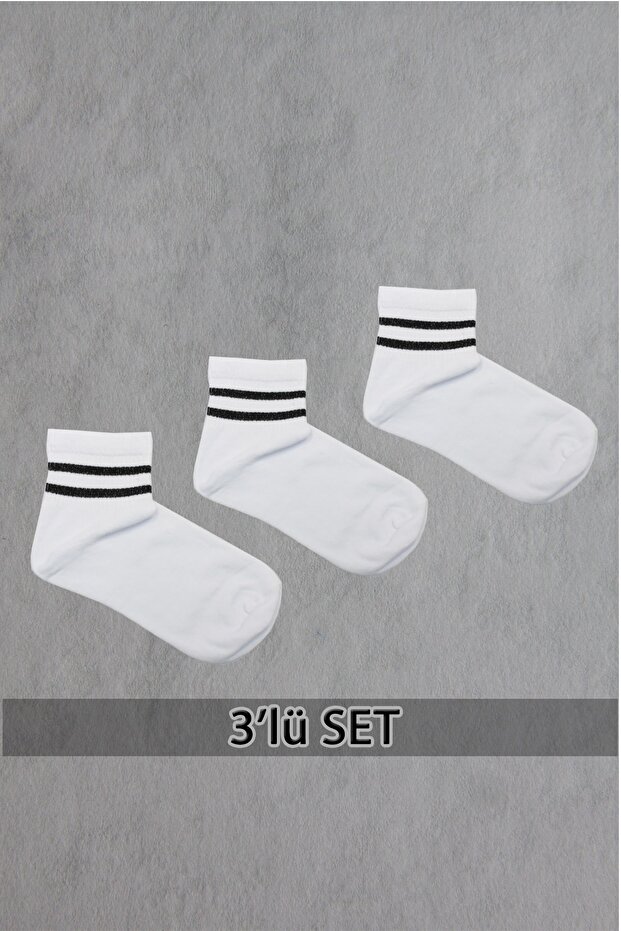 White, Black Striped 3-Piece Tennis Socks