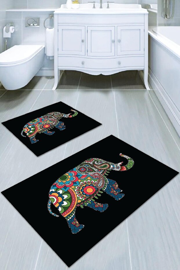60x90 - 60x60 Digital Bathroom Rug Toilet Set 2 Piece Mat Set Bs039