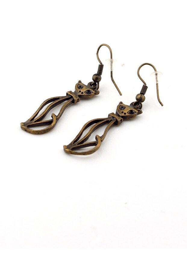 Dangle Cat Bronze Antique Metal Women's Earrings E412