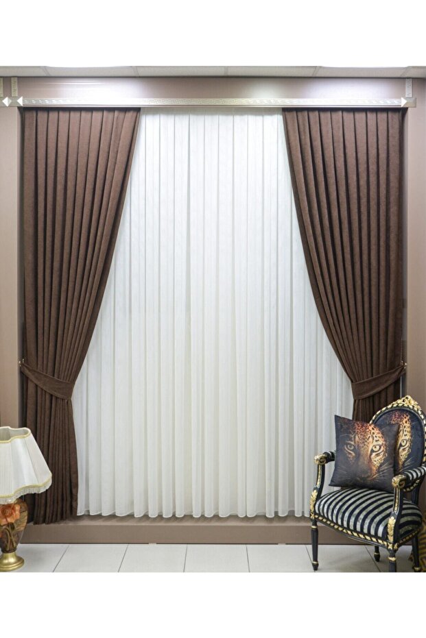 Milk Brown Pleated Velvet Honeycomb Textured Single Wing Background Curtain