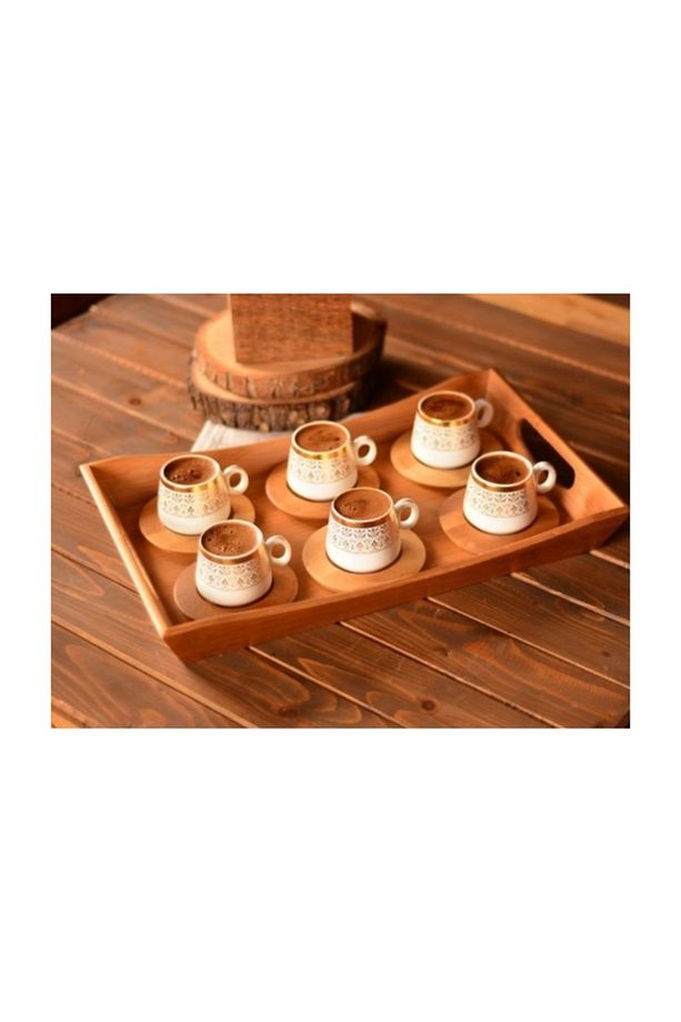 B0174 Ottoman - 6 Kişilik Kahve Takımı Altın Desenli - 1