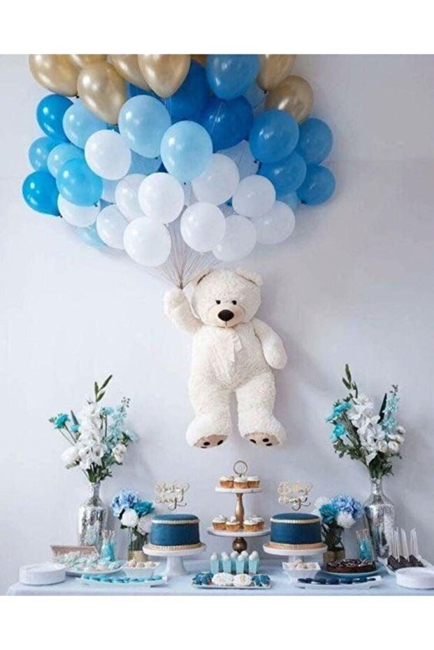 100 Pieces White Blue Navy Blue Gold Color Metallic Balloon Birthday