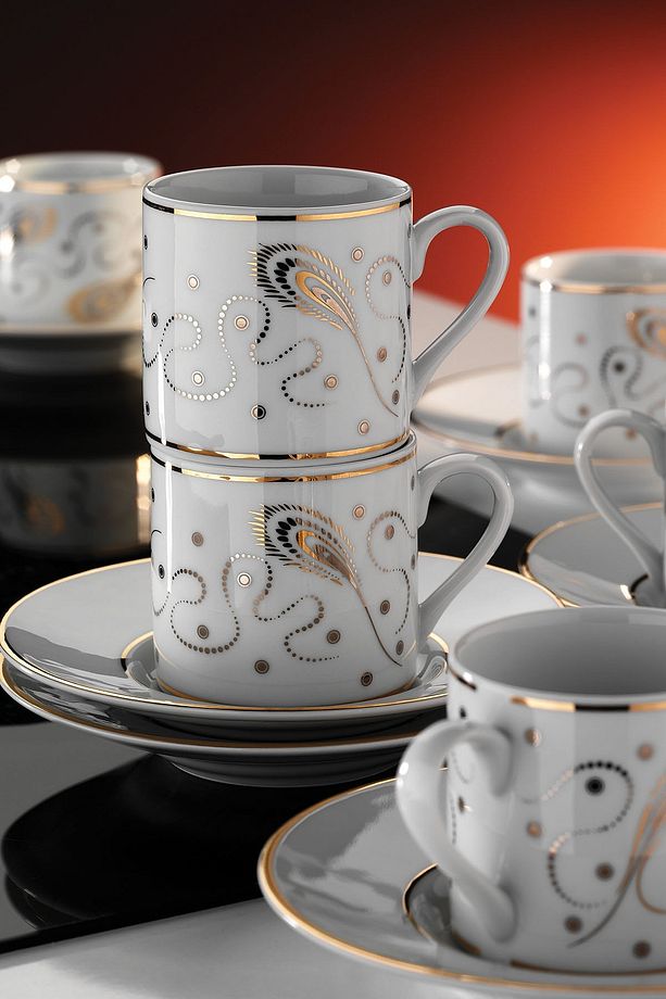 Rüya 7050 Desenli 6 Kişilik 12 Parça Kahve Fincan Takımı, 90 Ml - 1