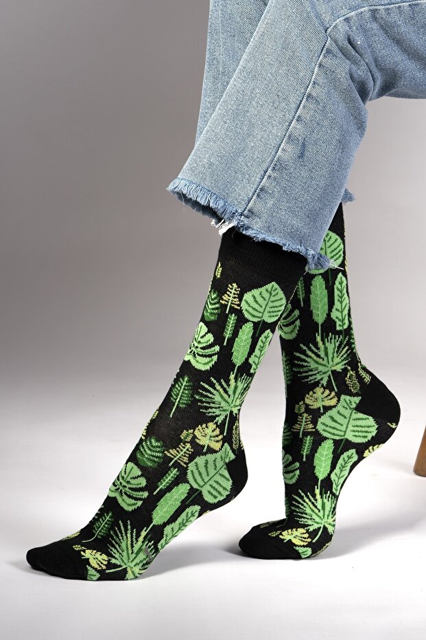 Leaf Desenli Çorap - 1
