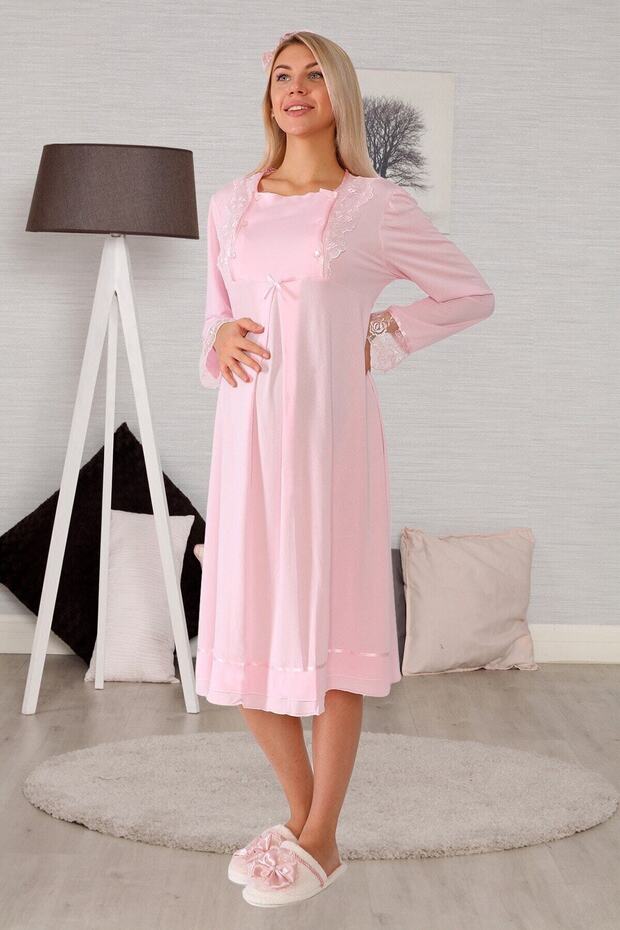 Women's Pink Maternity Nightgown with Breastfeeding Feature