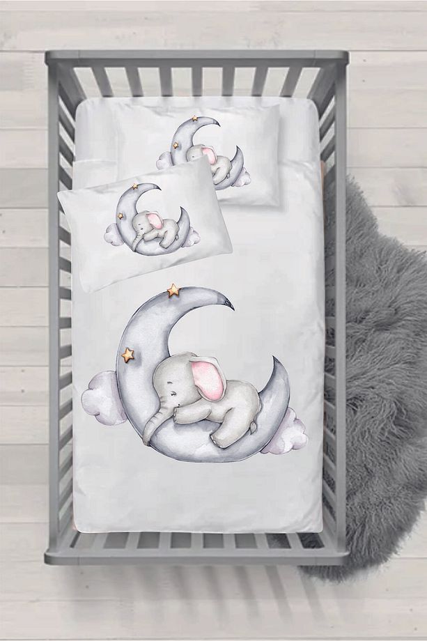 Bebek Nevresim Seti (nevresim+2 Yastık)- Uyuyan Filcik - 1