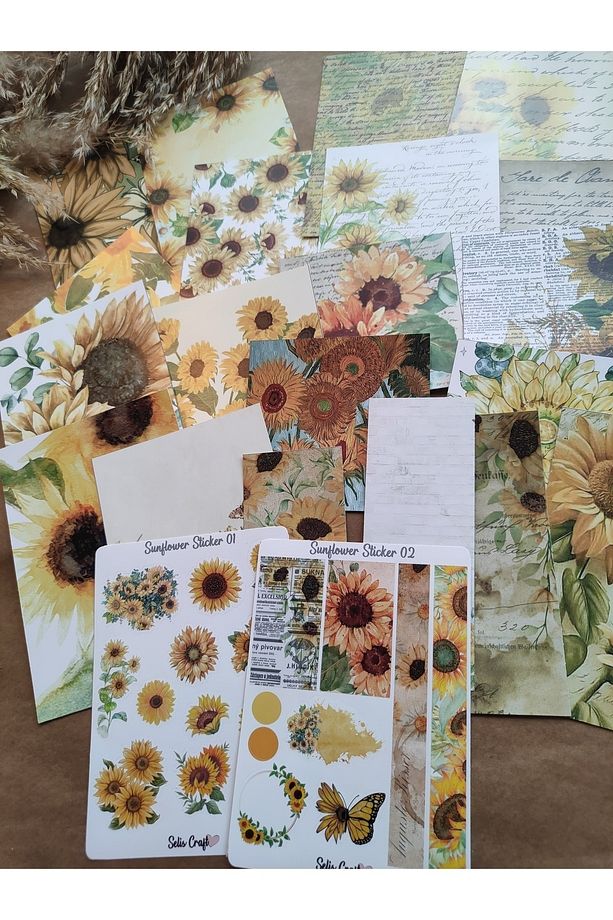 Ayçiçeği Temalı Bullet Journal Kağıt Etiket Sticker Seti Journal / Defter / Çıkartma / Scrapbook - 2