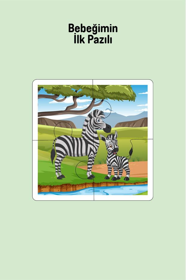 Wooden 4 Piece Puzzle My Baby's First Pazli (Zebra Family)