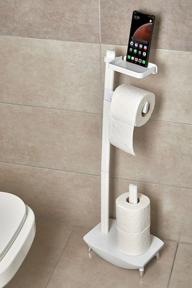 Lüx Çok Fonksiyonlu Ayaklı Wc Set Yedek Tuvalet Kağıtlıklı Telefon Holder ve Ayaklı - 2