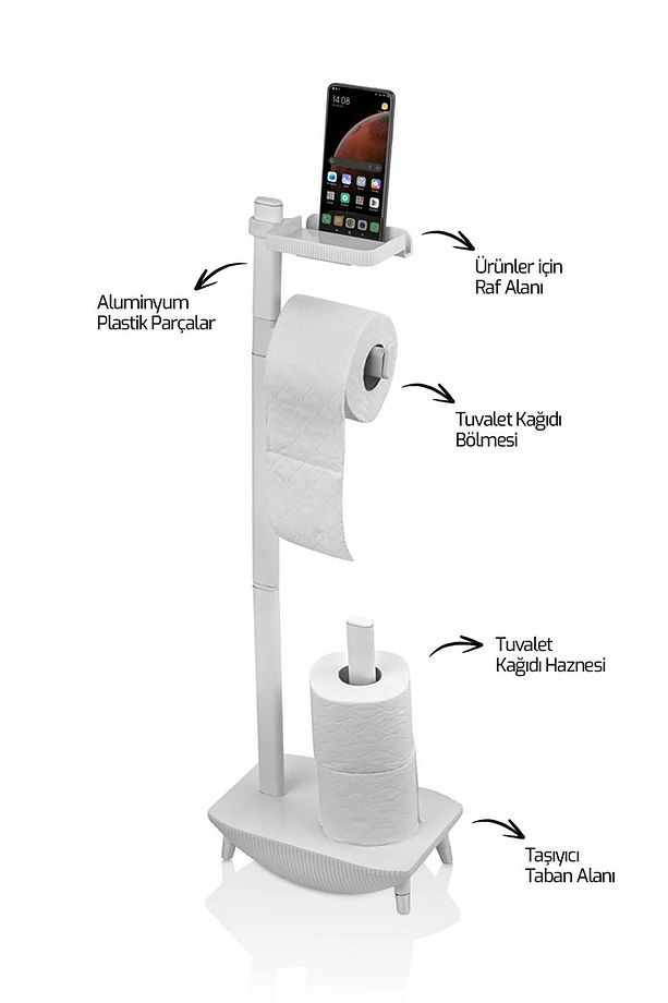 Lüx Çok Fonksiyonlu Ayaklı Wc Set Yedek Tuvalet Kağıtlıklı Telefon Holder ve Ayaklı - 3