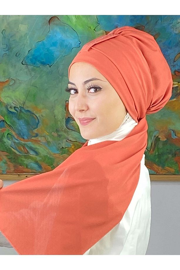 Hürrem Model Tek Biritli Atkılı Taşlı Turuncu Bone - 5